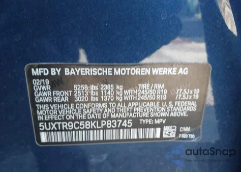 2019 BMW X3 xDrive30I z USA, uszkodzony, nr VIN 5UXTR9C58KLP83745